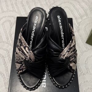 Alexander Wang Black and Snake Print Mules